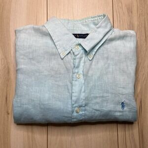 Ralph Lauren Men's Blue Ombré Button Up 100% Linen Shirt Size XL Lightweight